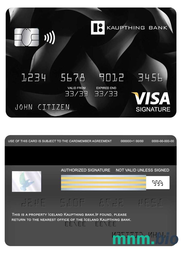 Iceland Kaupthing bank visa podpis karta przykład w formacie PSD
